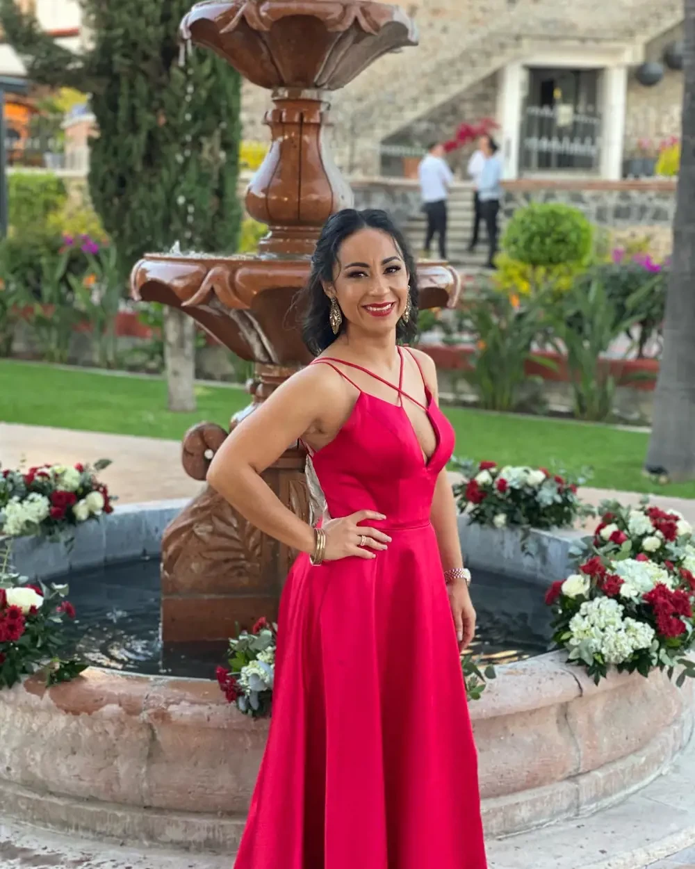 Model wearing a red gown