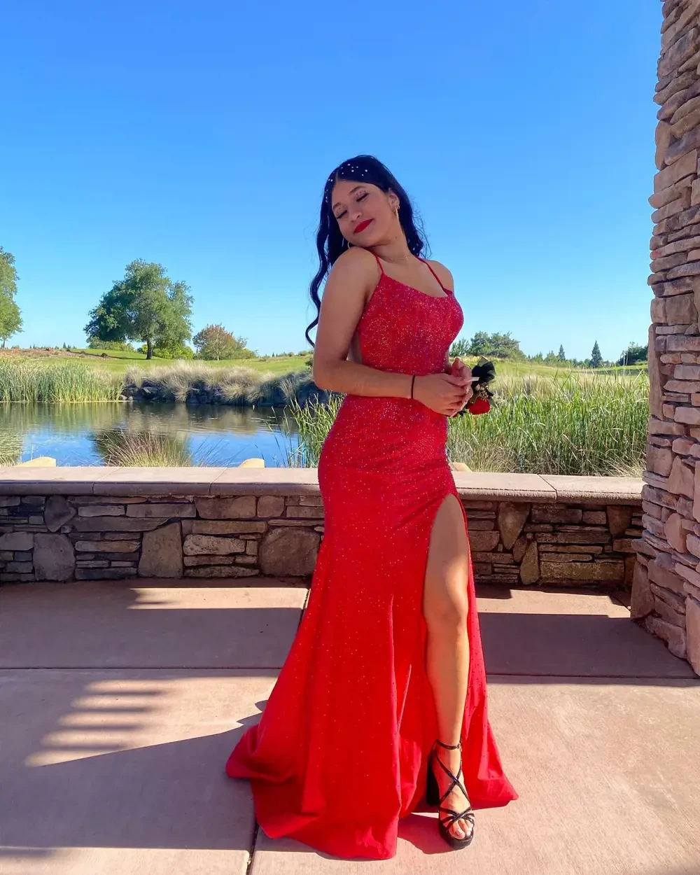 Model wearing a white dress